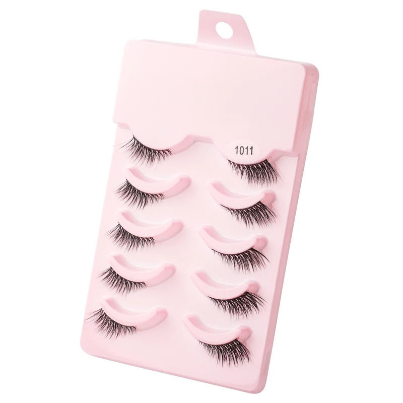 Manga Lashes 5 Pairs Anime Cosplay Faux Mink Lashes Korean Natural short Full Strip Lashes Clear Band Soft Eyelashes Extension