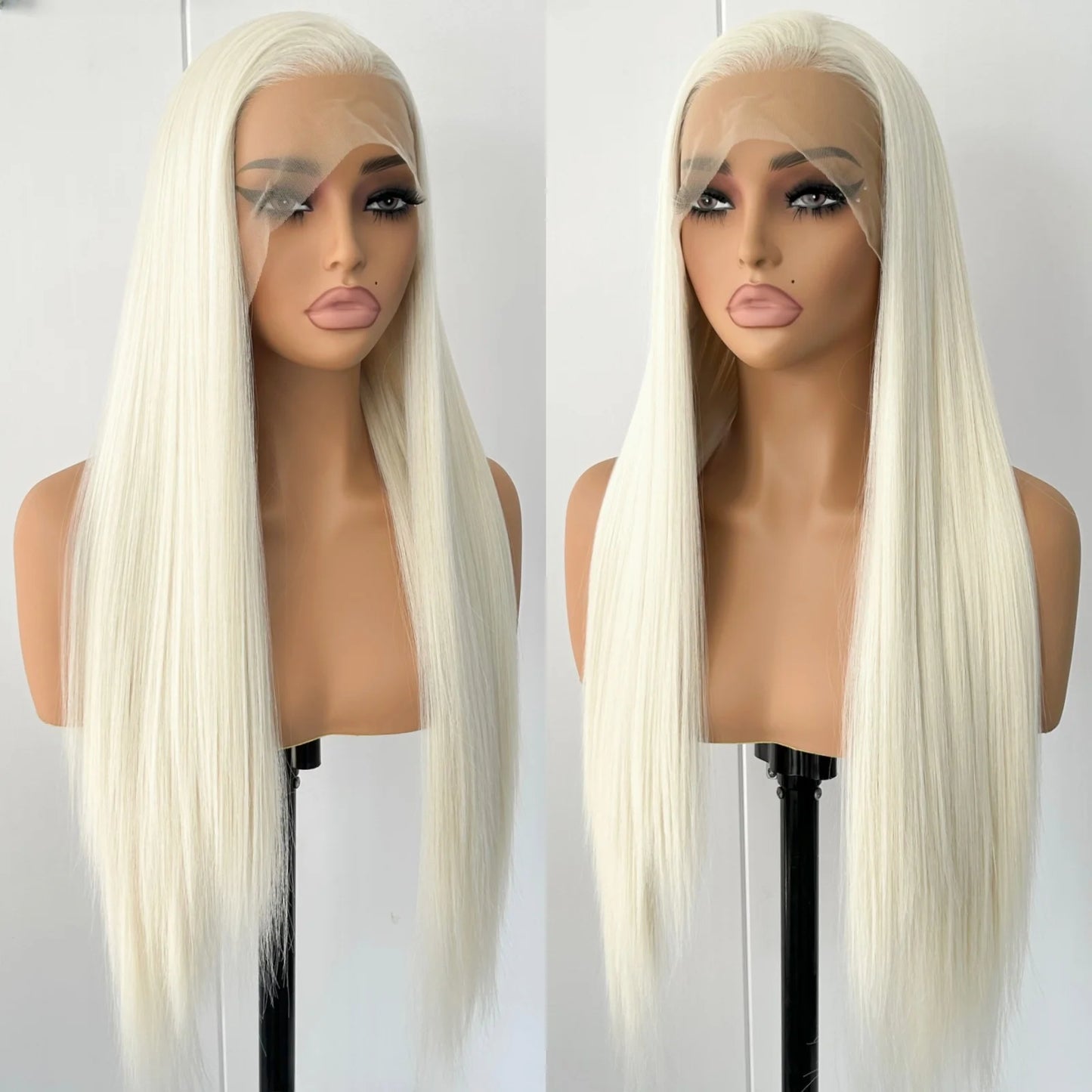 Blonde Wig Straight Synthetic Lace Front Wig Glueless Wig Long Blonde Synthetic Hair Lace Wigs for Women Platinum White Blonde