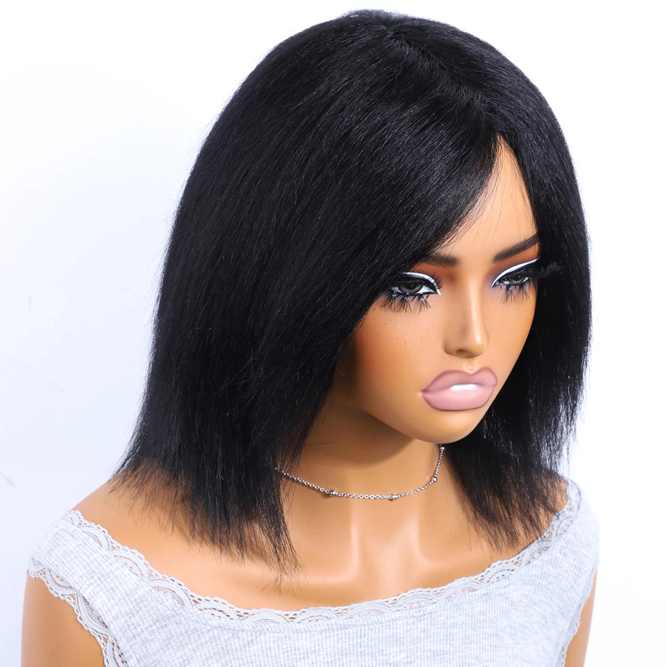 Sleek Yaki Straight Human Hair Wigs For Women Short Straight Bob 100% Real Brazilian Hair Wigs 4# Brown Colored  Hair Wigs