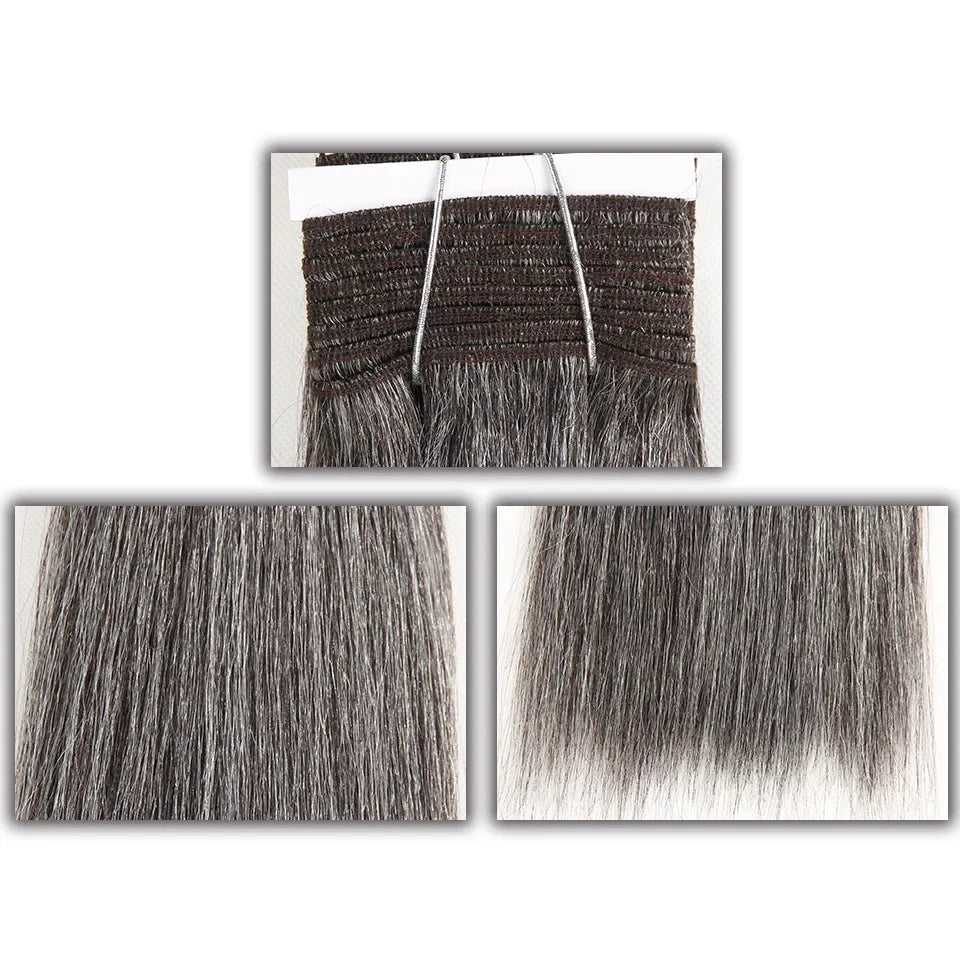 Sleek Yaki Straight Gray Hair Bundles Brazilian Hair Weave Bundles Silver Grey  #44 #34 51# For Black Remy Human Hair Extensions