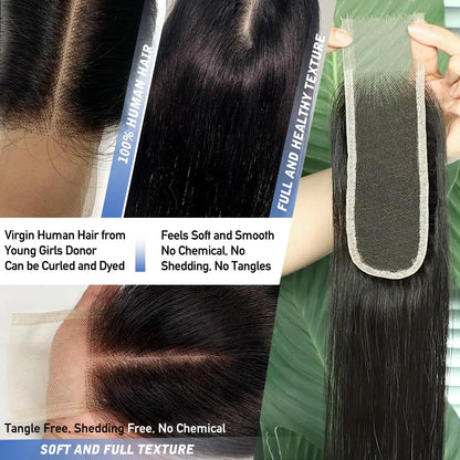 16A Double Drawn Vietnamese Bone Straight Bundles with 13x4 Lace Frontal 100% Raw Human Hair Bundle with 2x6/5x5 HD Lace Closure