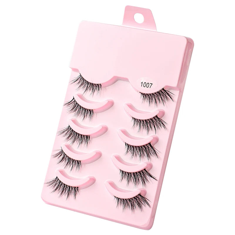 Manga Lashes 5 Pairs Anime Cosplay Faux Mink Lashes Korean Natural short Full Strip Lashes Clear Band Soft Eyelashes Extension