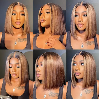100% Human Hair Wigs 13x4 Lace Human Hair Lace Frontal Wig Ready Wear Bob Wigs 220Density For Black Women 4/27 Color Gold