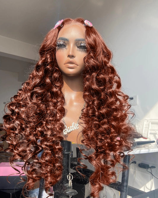 Reddish Brown Loose Deep Wave 13x6 Lace Front Human Hair Wig 30 Inch Brazilian Water Wave Wigs 13x4 HD Lace Frontal Wig