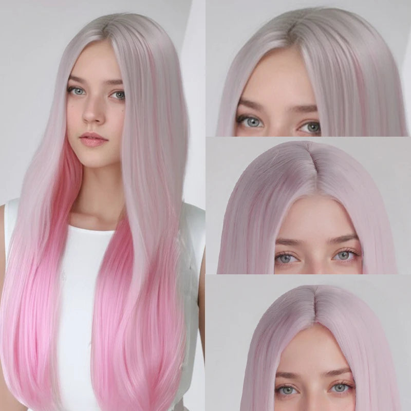 Synthetic One 30-Inch Straight Hair Mixed Color Dressing Wig Made of High-Temperature Silk Fiber Material, Hand-Washable