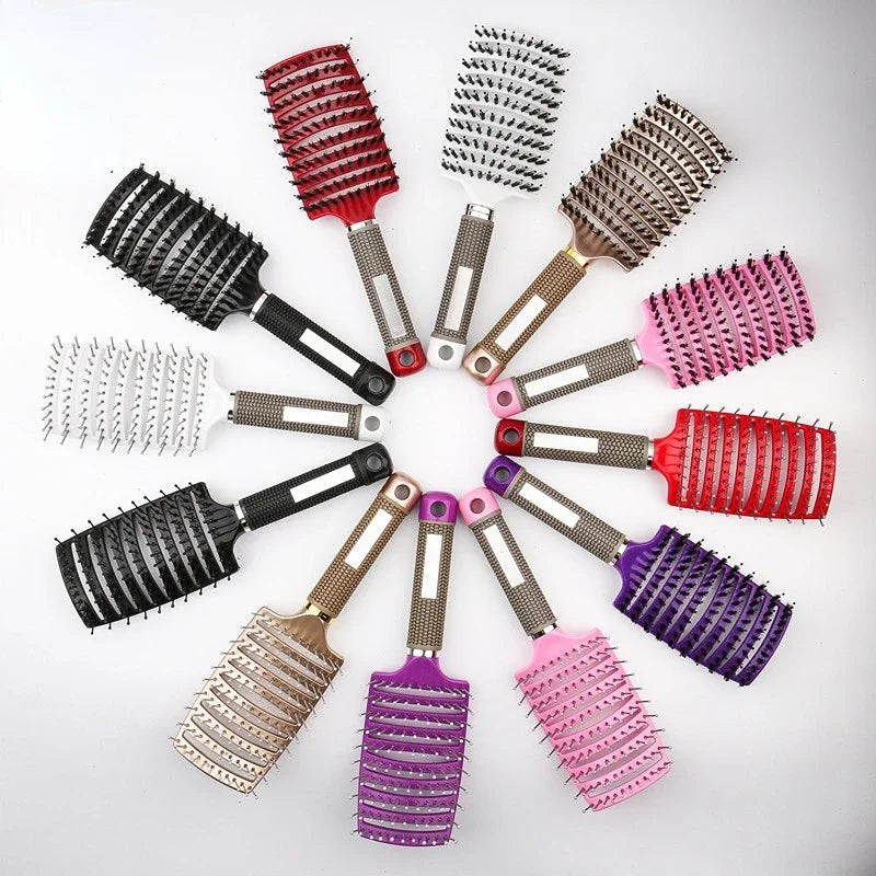 Hairbrush Bristle&Nylon Women Wet Curly Detangle Hair Brush Hair Brushes Scalp Massage Comb for Salon Hairdressing Styling Tools