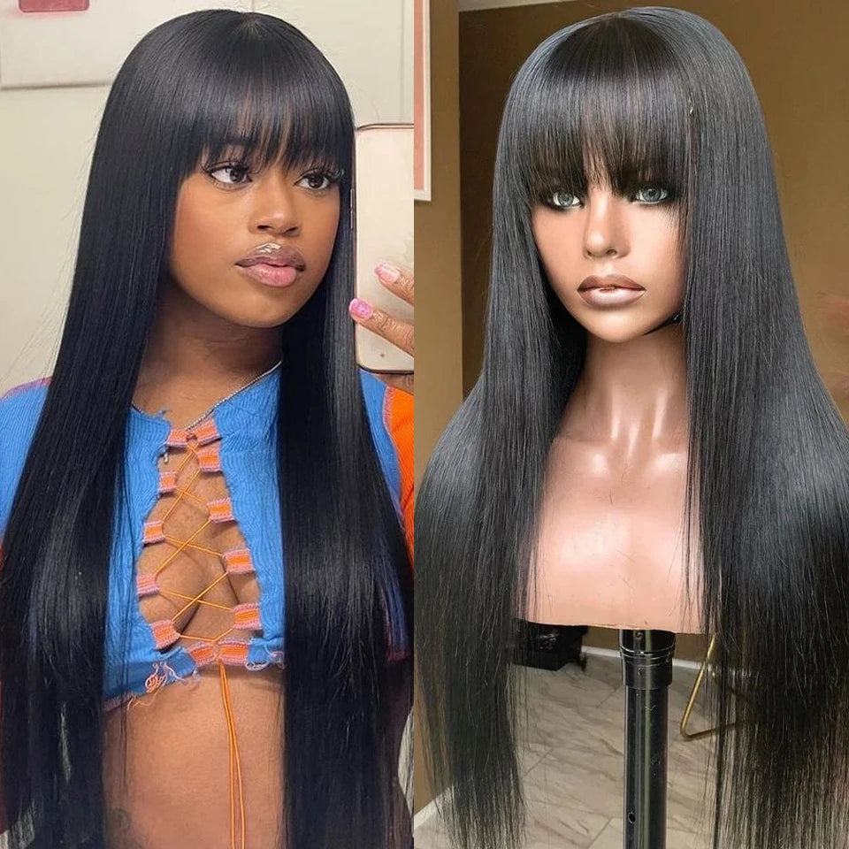 360 Full Lace Frontal Wig Fringe Straight Lace Front Wig Raw Human Hair Wigs With Bang Glueless Brazilian Wigs On Sale Clearance