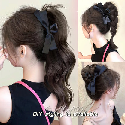 Ponytail Extension Bow Claw Curly Wavy Clip in Hairpiece Ponytail Hair Extensions Long Pony Tail Synthetic for Women Girl Daily