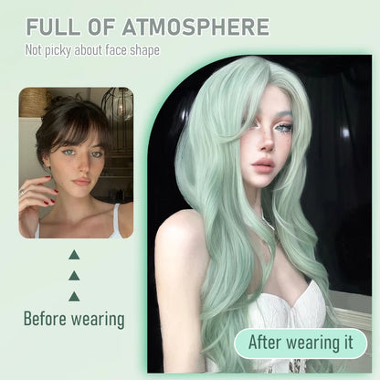 Synthetic wig linen long straight hair with bangs long curly hair ponytail extensions dirty braids Halloween Christmas gifts