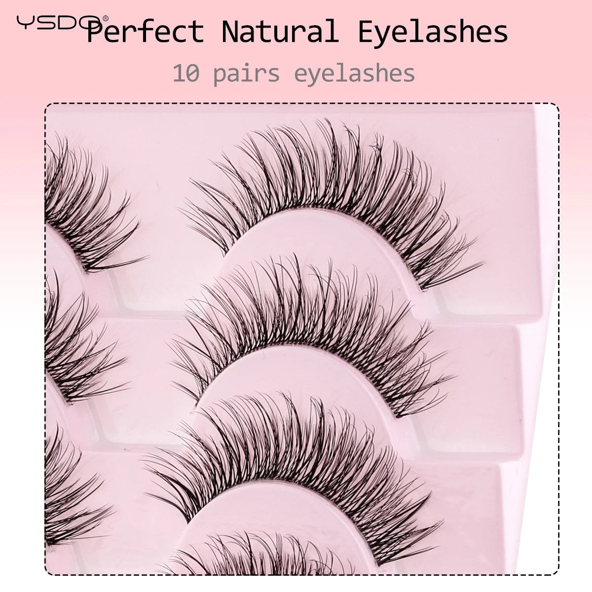 YSDO Natural Long Eyelashes 10 Pairs Wispy Soft 3D Mink Lashes Reusable Cat Eye Lashes Makeup Eyelash Extension Faux Cils