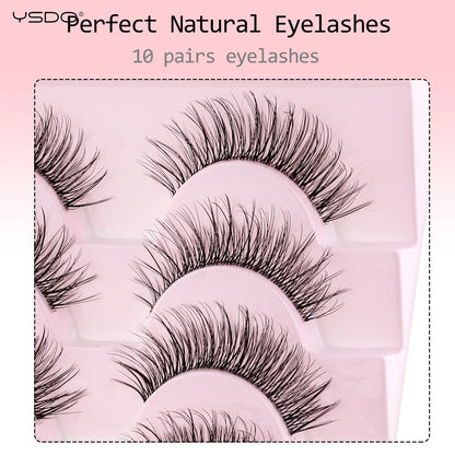 YSDO Natural Long Eyelashes 10 Pairs Wispy Soft 3D Mink Lashes Reusable Cat Eye Lashes Makeup Eyelash Extension Faux Cils