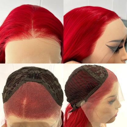 13X4 Burgundy Red Wig Long Straight Synthetic Lace Front Wig Dark Wine Colored Hair Lace Frontal Wigs for Women Party Cosplay