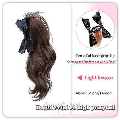 Ponytail Extension Bow Claw Curly Wavy Clip in Hairpiece Ponytail Hair Extensions Long Pony Tail Synthetic for Women Girl Daily