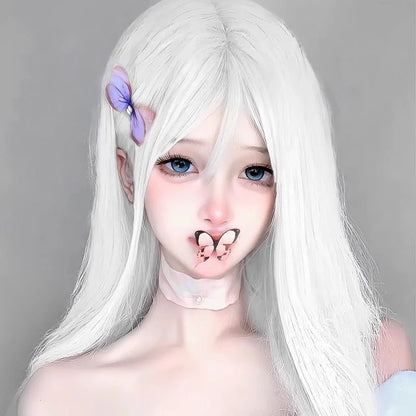 White long straight hair synthetic wig | high quality breathable inner mesh suitable for daily wear
