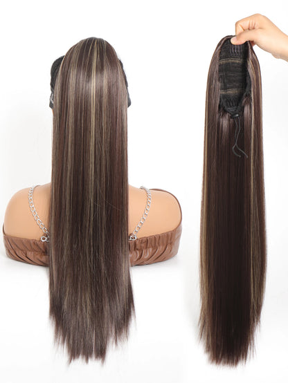 Ponytail Extensions 24 Inch Long Hair Extension Natural Wavy Drawstring Tail Synthetic Hairpiece for Women Daily Use party