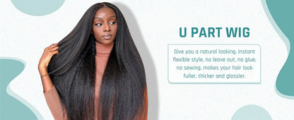 Synthetic U Part Wigs for Black Women Yaki Straight Wigs Natural Color Kinky Straight U-part wigs Hair Extension Clip