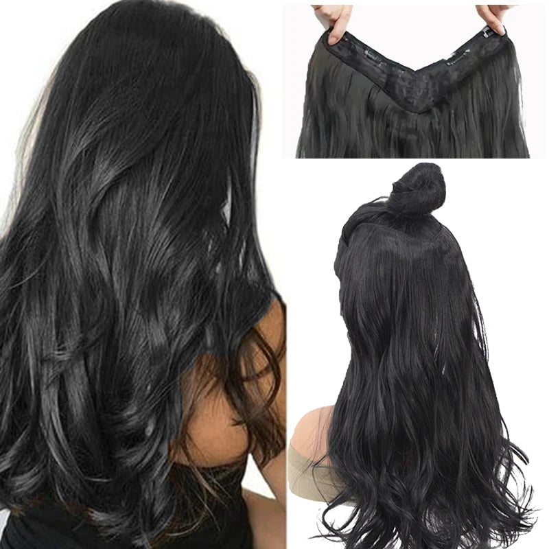 Synthetic Hair Extensions Clip In Hair Extensions  Long Wavy Curly U-shaped Half Wig Black Wig For Women 20 Inch/24 inch