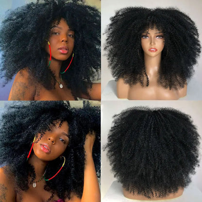 Afro Curly Wigs With Bangs For Black Women Burgundy Wig Synthetic Wine Red Hair Ombre Brown Blonde Cosplay Wig