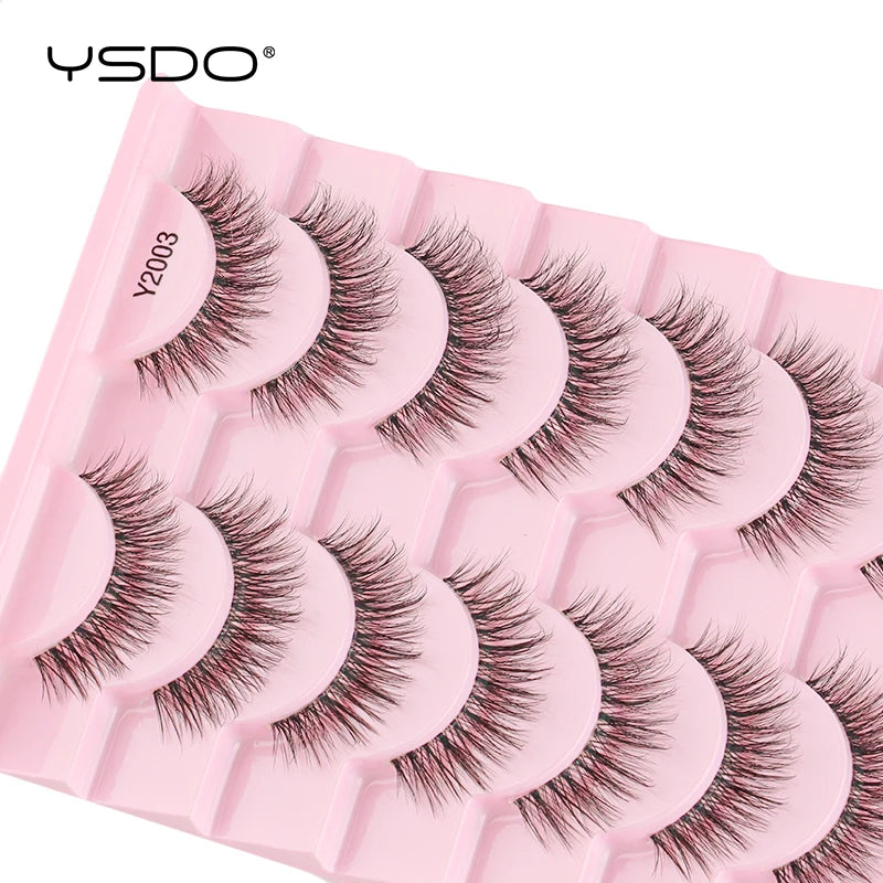 YSDO Natural Long Eyelashes 10 Pairs Wispy Soft 3D Mink Lashes Reusable Cat Eye Lashes Makeup Eyelash Extension Faux Cils