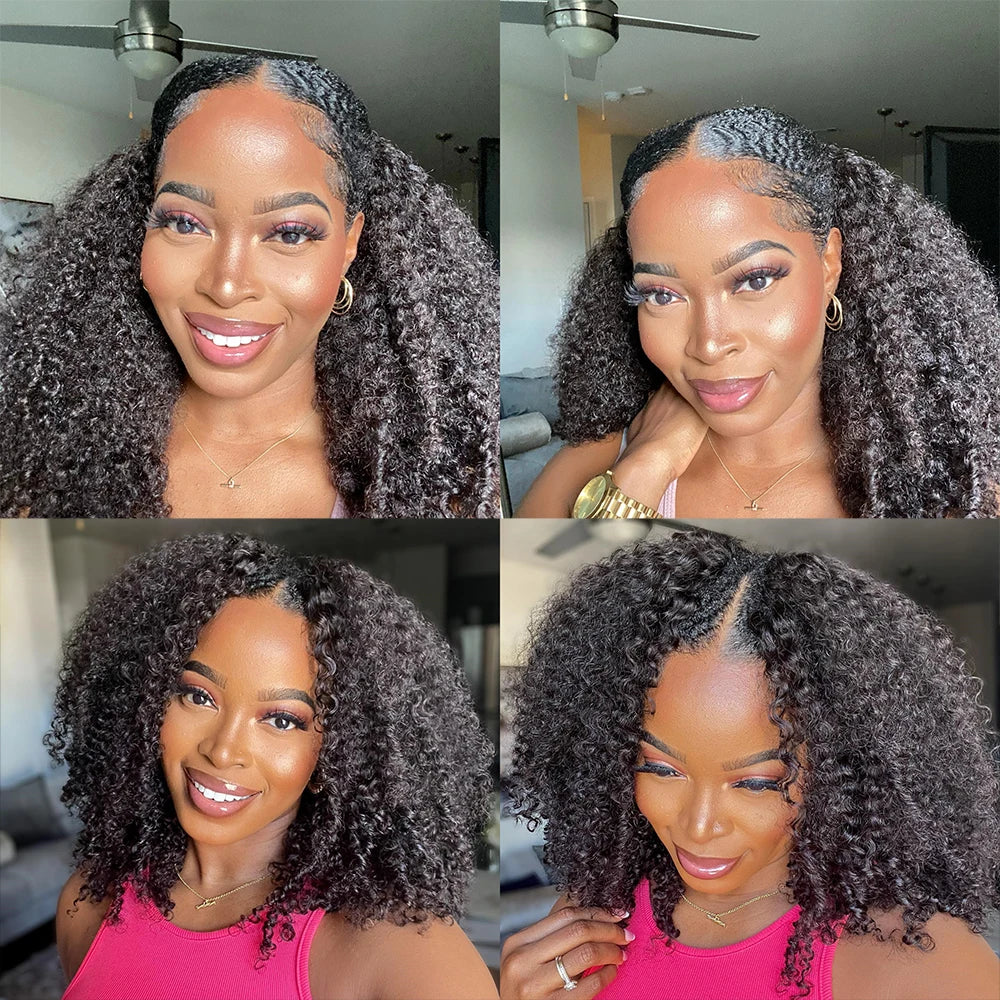V Part Wig Human Hair Full Machine Made No Leave Out Afro Kinky Curly Human Hair Wigs for Women V Part Kinky Curly Wigs 180%