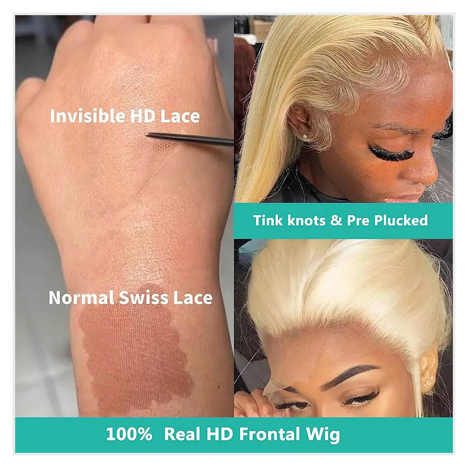 Real 13x4 13x6 HD Lace Frontal Wig 613 Blonde Lace Front Wig Human Hair Bone Straight Human Hair Wigs Pre Plucked with Baby Hair