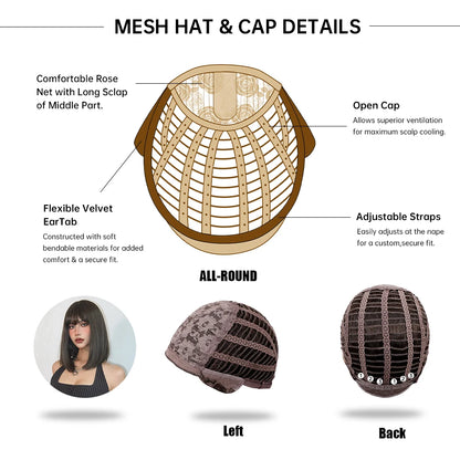 Straight Bob Synthetic Wigs Dark Brown Hair with Bangs for Women Shoulder Length Wig Daily Use Heat Resistant Korean Hairstyle