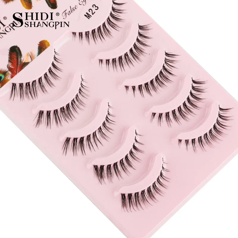 Manga Lashes 5 Pairs Anime Cosplay Faux Mink Lashes Korean Natural short Full Strip Lashes Clear Band Soft Eyelashes Extension