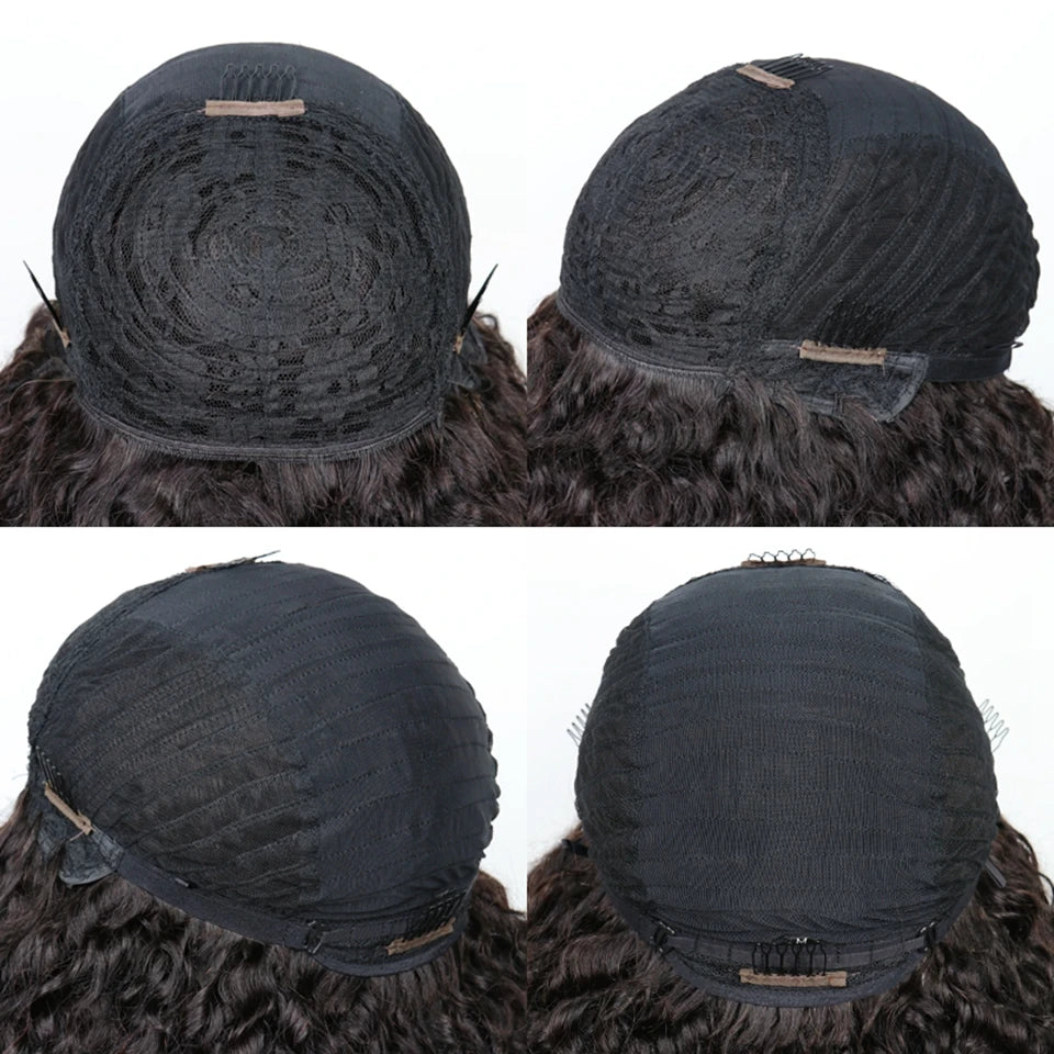 Mongolian Afro Kinky Curly Human Hair Wigs with Bangs Wear to go Glueless Wig Remy Brazilian Short Curly Bangs Wig Human Hair