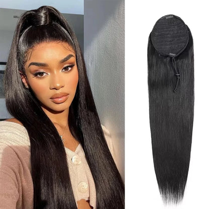 Ponytail Human Hair Extensions 30 32inch Straight Human Ponytail Drawstring & Wrap Ponytail 12A High Quality