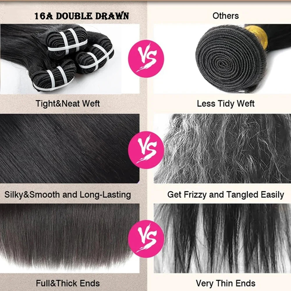 16A Double Drawn Vietnamese Bone Straight Bundles with 13x4 Lace Frontal 100% Raw Human Hair Bundle with 2x6/5x5 HD Lace Closure