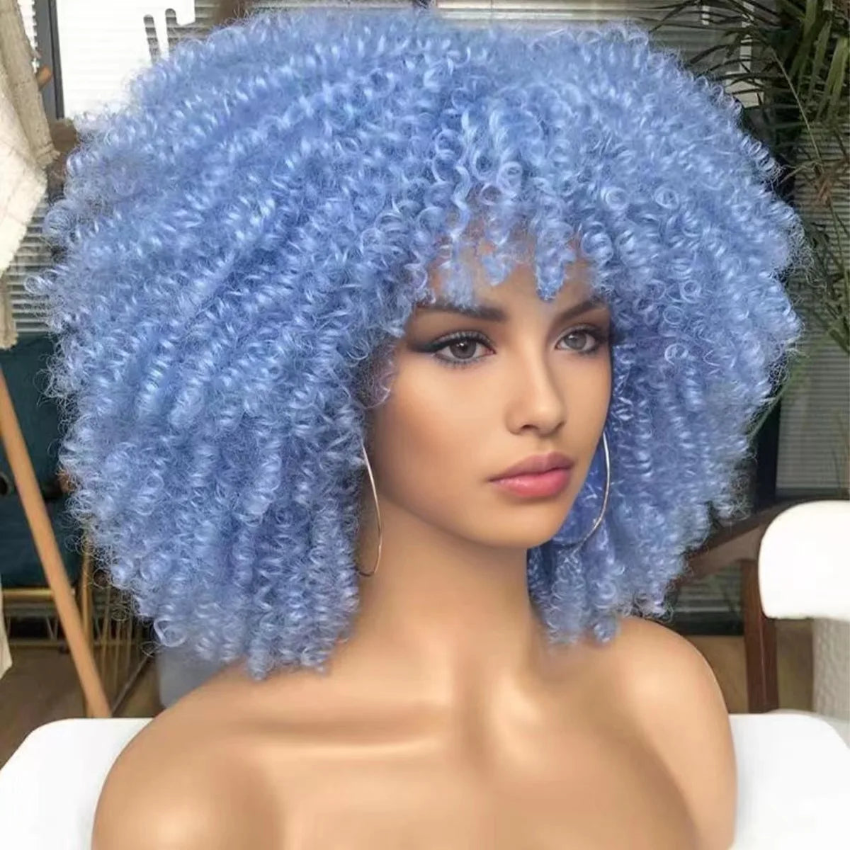 Short Afro Kinky Curly Wig With Bangs For Black Women Synthetic Ombre Glueless Colorful Wig Cosplay Party Halloween Wigs