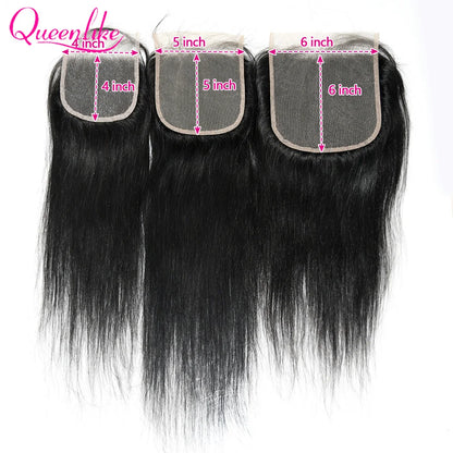 Queenlike 4x4/5x5/6x6 Straight Lace Closure 13x4 Frontal Closure Only Preplucked 100%Brazilian Human Hair Transparent Swiss Lace