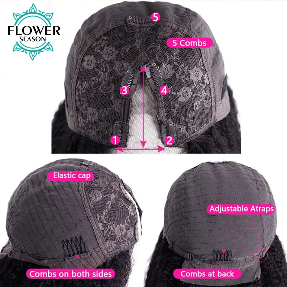 Kinky Curly V Part Wig Human Hair Upgrade Upart Wig No Leave Out Thin Part Kinky Curly Human Hair Wig 1x3 V-Part Wig 180%Density