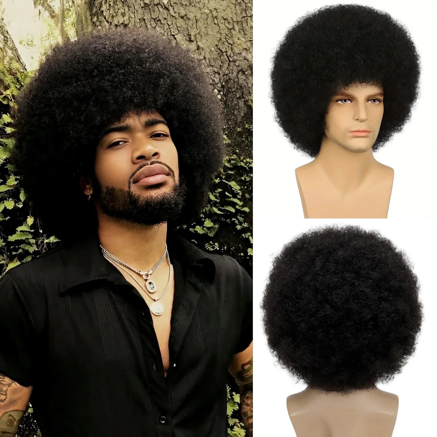 Synthetic 70s Rock Punk Afro Wigs - Synthetic Curly Hair, Stylish Design, Perfect for Mens/Women Halloween Cosplay