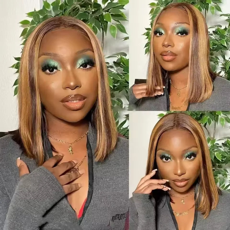 100% Human Hair Wigs 13x4 Lace Human Hair Lace Frontal Wig Ready Wear Bob Wigs 220Density For Black Women 4/27 Color Gold