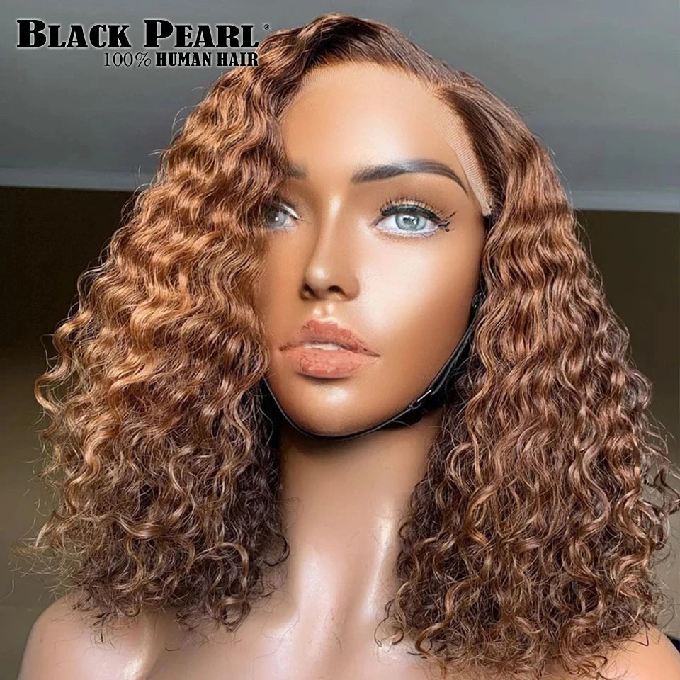 Malaysian Short Curly Bob Lace Front Wig13X7X2 Lace Front Wigs Pre Plucked with Baby Hair HD Lace Brown Curly Bob Wig Human Hair