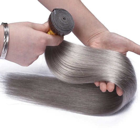 Gray Hair Weft Bundles Brazilian Grey Straight Human Hair Bundles Three Pieces Hair Weaving HairUGo Brazilian 10-30 Inches