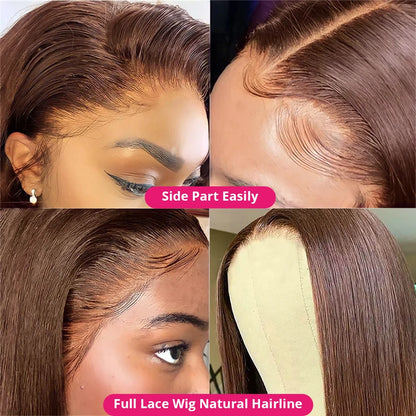 Full Lace Wig Human Hair 30 32 Inch Straight Lace Front Wigs Human Hair Brown Human Hair Wigs Pre Plucked 180 density