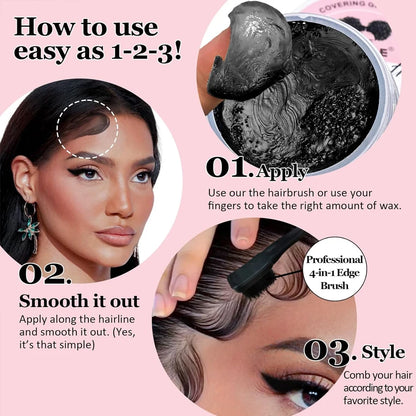 Edge Control Wax for Women Strong Hold Non-greasy Covering Gray Hair Edge Styling Gel for Black No Flaking Hairstyles Pomade