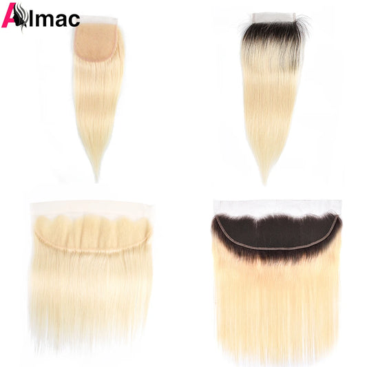 4x4 613 Lace Closure Honey Blonde 13x4 Human Hair Lace Frontal With Light Brown Swiss Lace Free Part Pre-Plucked