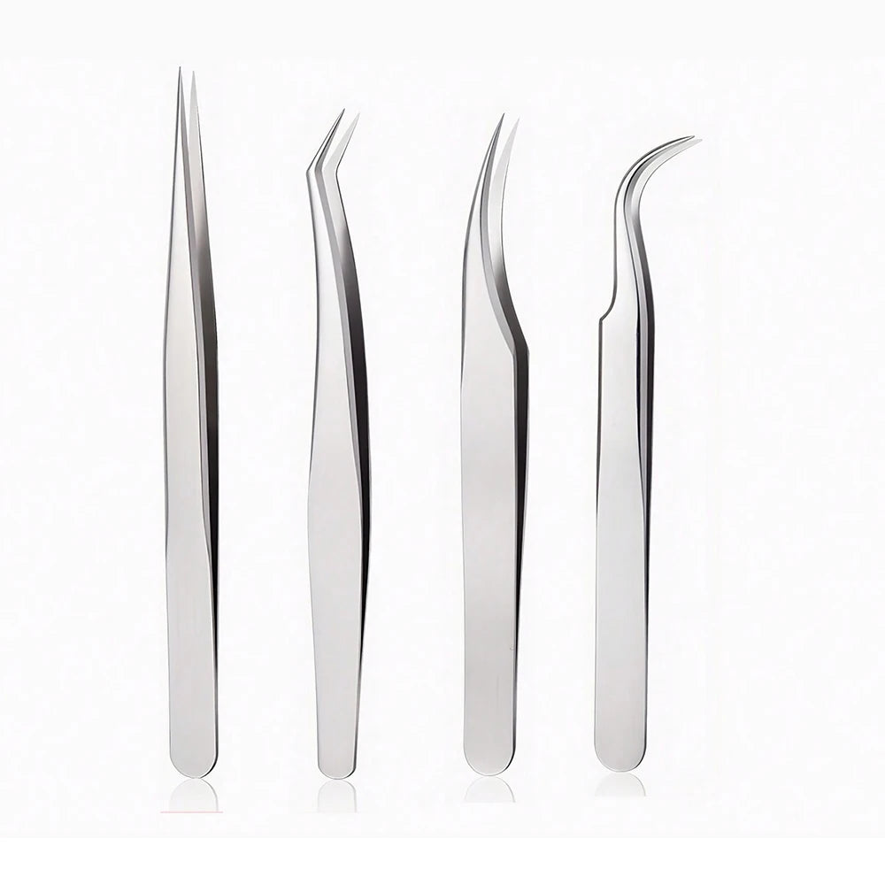 4PCS Eyelash Extensions Tweezers Set  Stainless Steel Tweezers for DIY Lash Extension and Removal Eyebrow Tweezers Nippers Eyela
