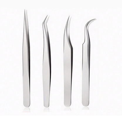 4PCS Eyelash Extensions Tweezers Set  Stainless Steel Tweezers for DIY Lash Extension and Removal Eyebrow Tweezers Nippers Eyela