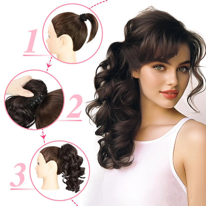 12" Ponytail Extension Classic Loose Curly Wavy Claw Clip Hair Hairpieces for Women Ash Blonde with Highlights Daily Party Use