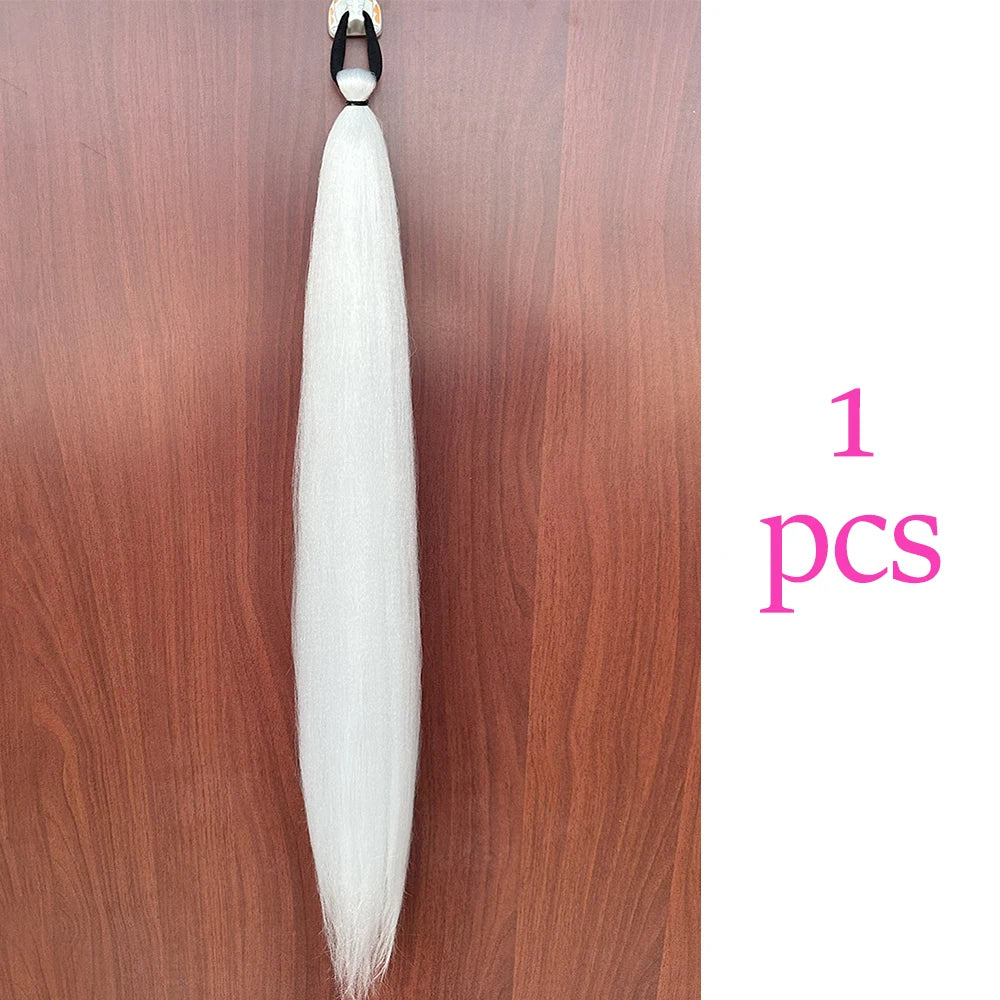 Synthetic Colorful Ponytail Extension 2Pcs Long Straight DIY Braided Pony Tail Hairpiece with Rubber Band Women Hair Accessories