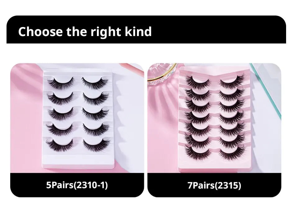 7 Pairs Pack 3D Wispy Cat Eye Fake Lashes Natural Look
