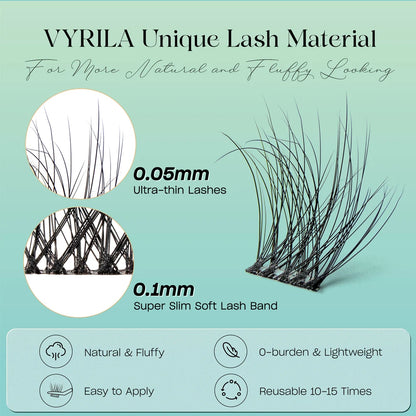 Individual Lashes Cluster C Curl Mix Lash Clusters 3D Wispy DIY Eyelash Extension 0.1mm Super Thin Band Resuable Natural Lashes