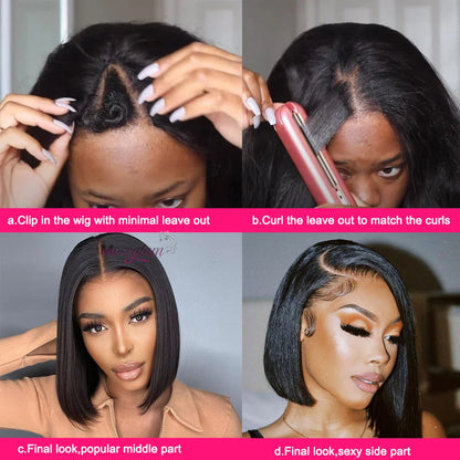 Straight Short Bob V Part Wigs Human Hair Bob Wig Short Straight V Part Bob Wig No Leave Out 180% human hair Wigs 100%U Part Wig