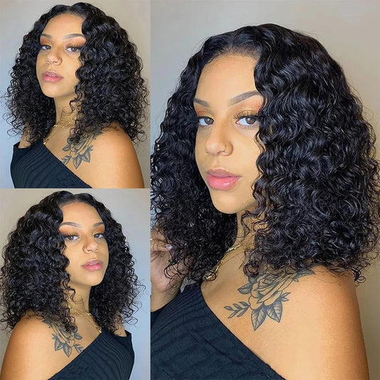 Water Wave Bob Wig 13x4 Lace Front Wigs Transparent Lace Frontal Wig Density200% Brazilian Human Hair Wigs For Women Short Wig