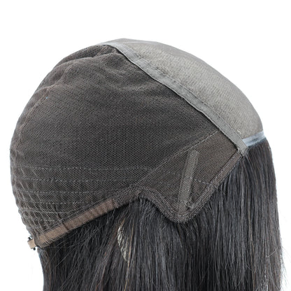 Full Lace Silk Base Wig with PU Front 18" Remy Human Hair Wig for Women Natural Black Silk Top Glueless Wig Natural Scalp