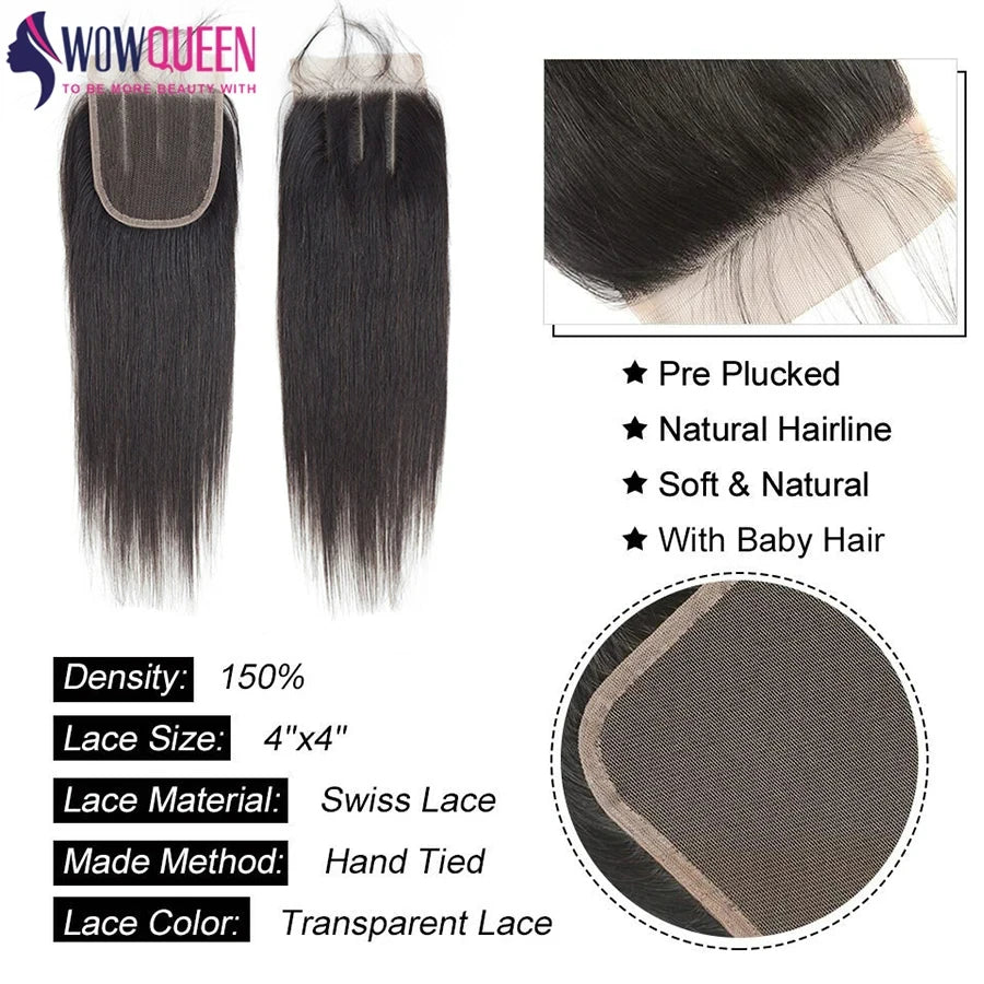 Straight 4x4 5x5 6x6 Lace Closure 2x6 Human Hair Transparent 13x4 13x6 Lace Frontal 100% Human Hair Remy Ear to Ear Full Frontal